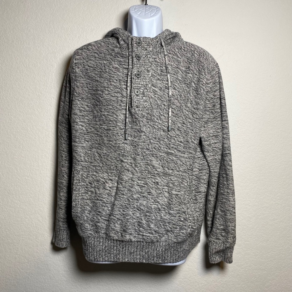 Calvin Klein Men's Heathered Gray Knit Hoodie Sweater Size L Minimalist flawed‎